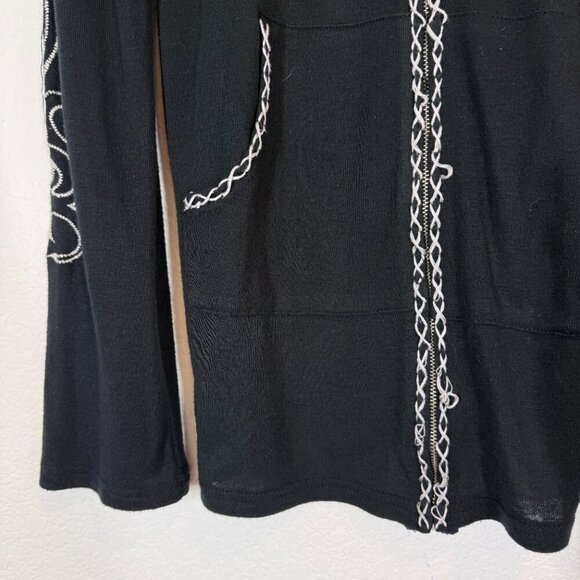 Y2K Black Zip Up Hoodie Jacket Tribal Embroidery Boho Goth Festival Large - Picture 5 of 12